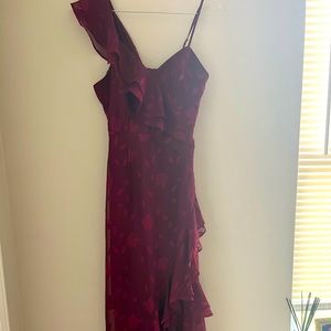 Lulus burgundy long dress with ruffle shoulder